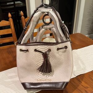 Dooney & Bourke Textured Cream and Brown Shoulder Bag